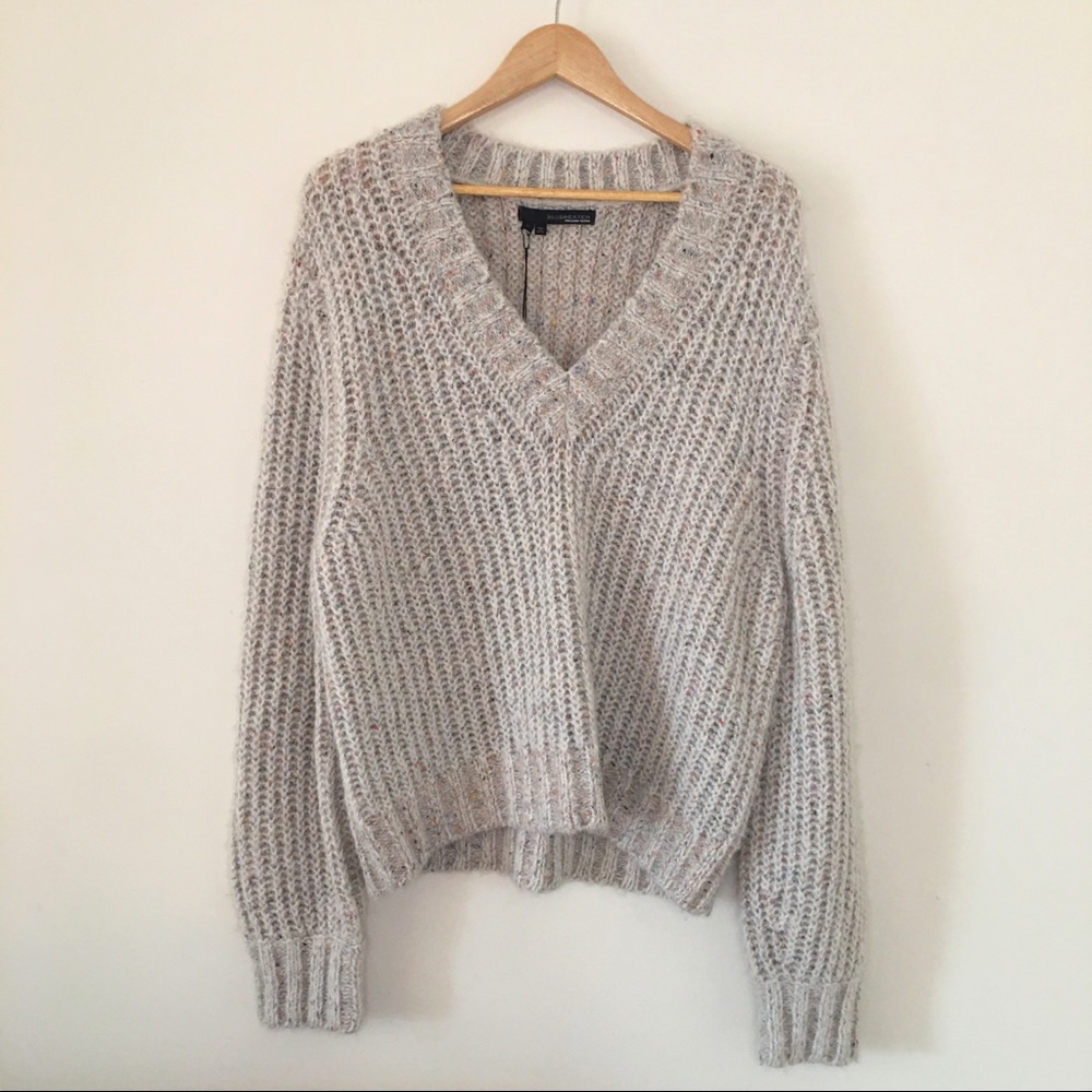 NWT 360 Sweater V-Neck Oatmeal Speckle Size Large